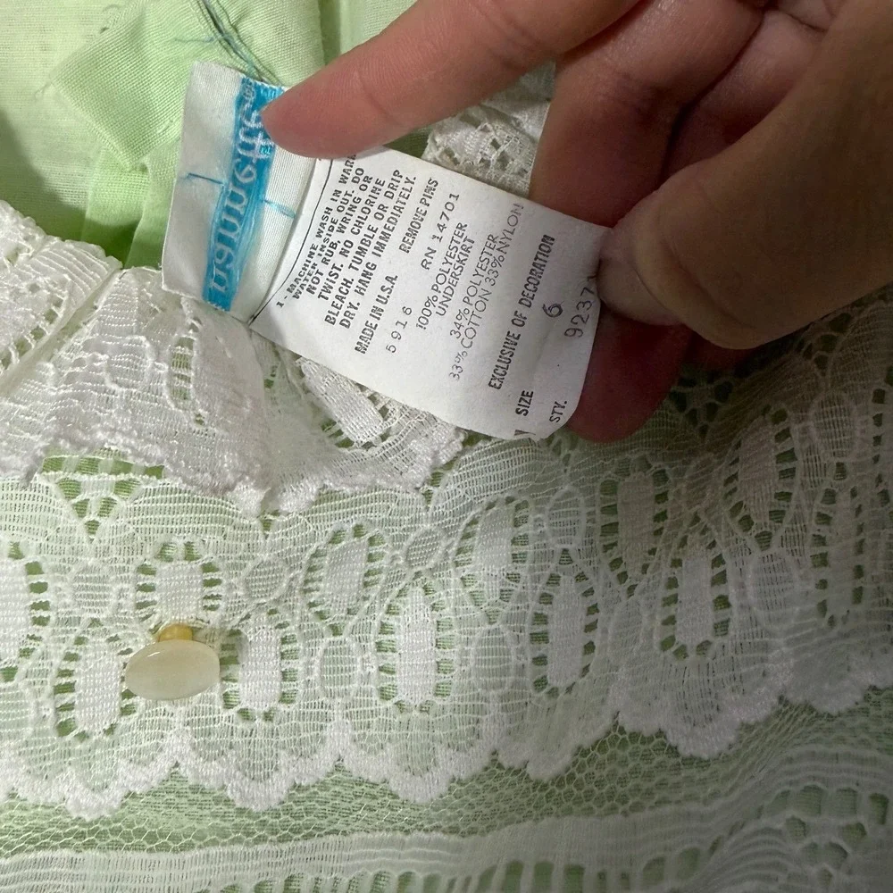 Vintage Nannette Girls Mint Green Lace Prairie Dress Size 6 Maxi Long Sleeve USA